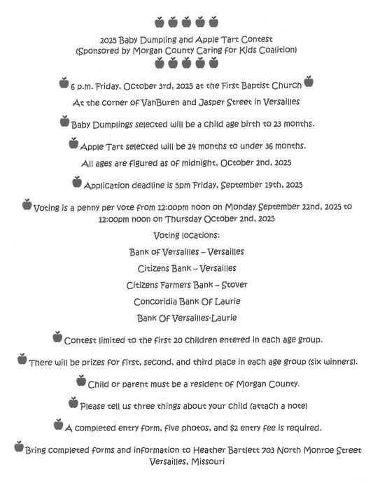 The Versailles Olde Tyme Apple Festival™ Baby Dumpling and Apple Tart Contest Sponsored by Morgan County Caring for Kids Coalition